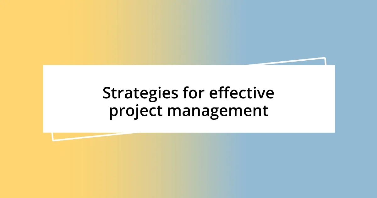 Strategies for effective project management